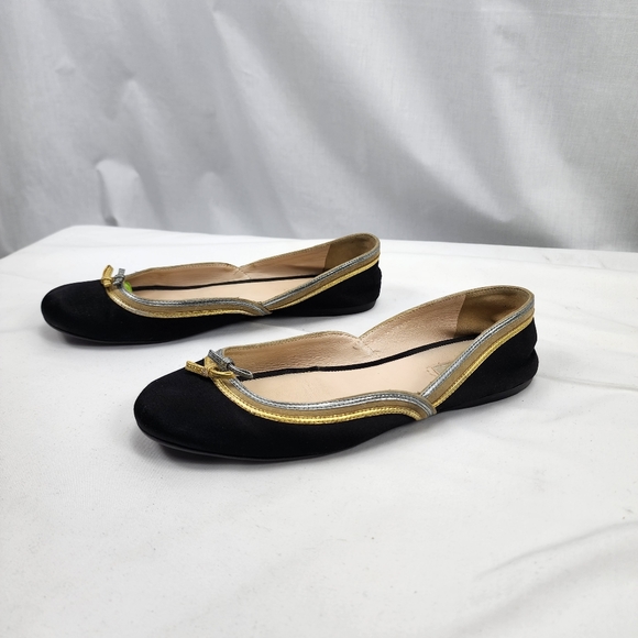 Prada Black Gold and Silver Flats Prada Size 38 US 8 - Picture 3 of 8